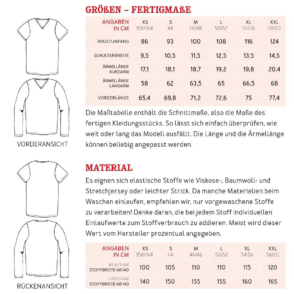 Papierschnittmuster Männer Shirt mit V-Ausschnitt Herr Erik